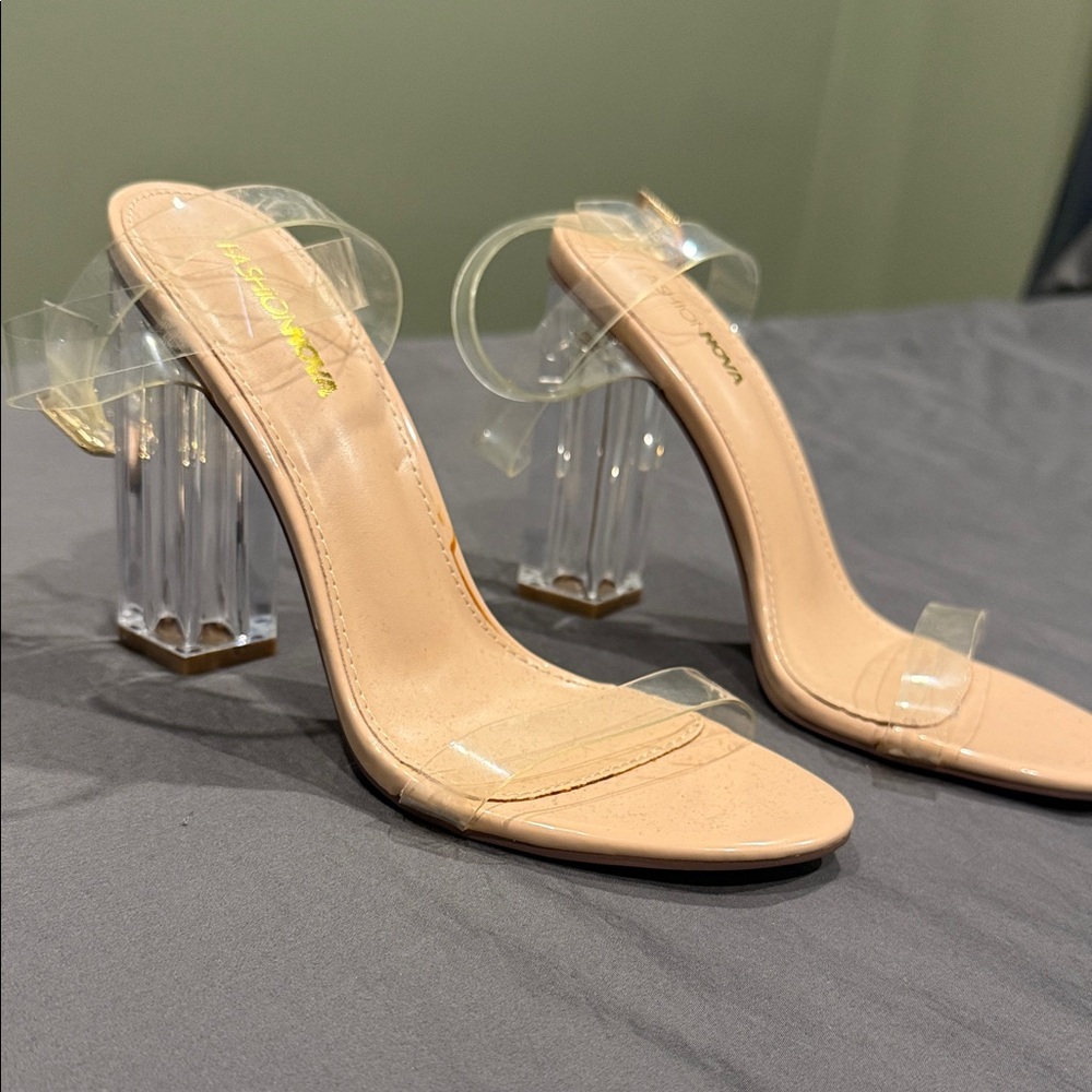 Fashion Nova Beige and Clear Heels